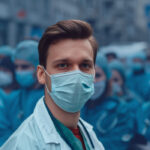 a male nurse standing in front a group of nurses