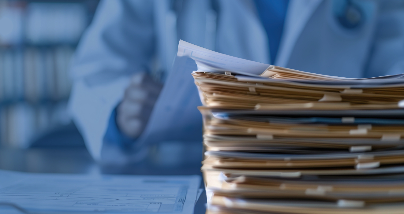 pile of files by a doctor