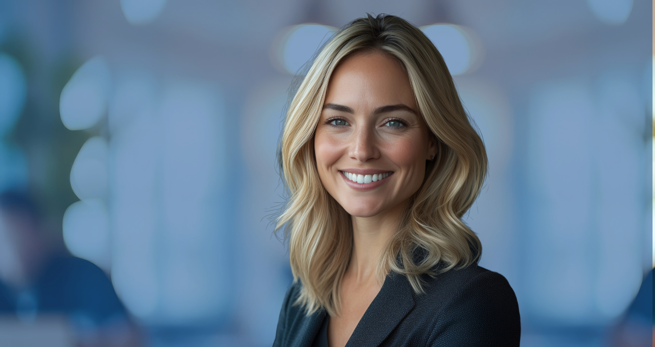 smiling woman with blurred background