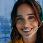 smiling brunette with headset on